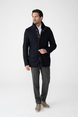 Field Jacket in Cashmere con Collo in Pelliccia