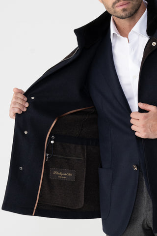Field Jacket in Cashmere con Collo in Pelliccia
