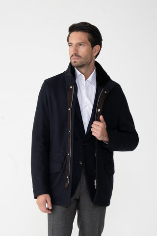 Field Jacket in Cashmere con Collo in Pelliccia