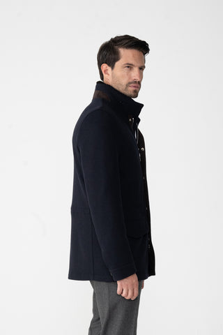Field Jacket in Cashmere con Collo in Pelliccia