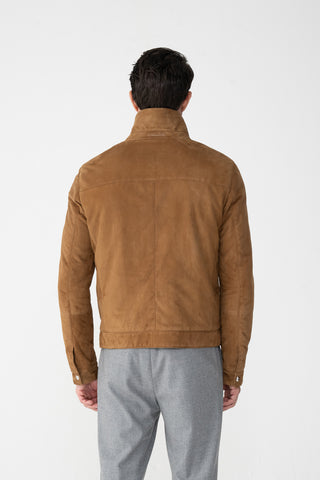 Suede coat with fur trim
