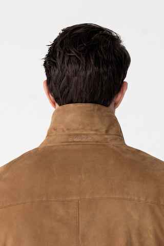 Suede coat with fur trim