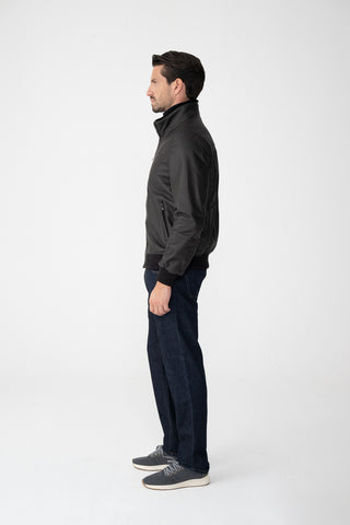 Bomber in pelle con collo di pelliccia
