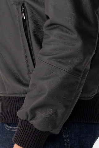 Bomber in pelle con collo di pelliccia