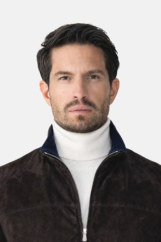 Suede coat with fur trim
