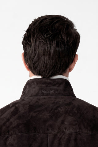 Suede coat with fur trim