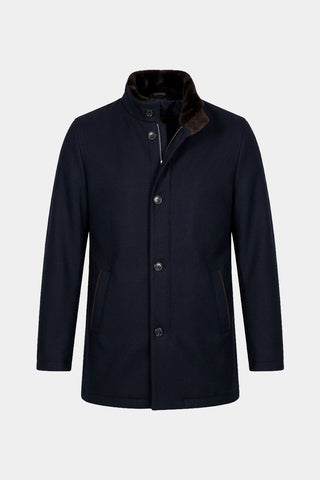 Cappotto in lana vergine e cashmere con collo in pelliccia